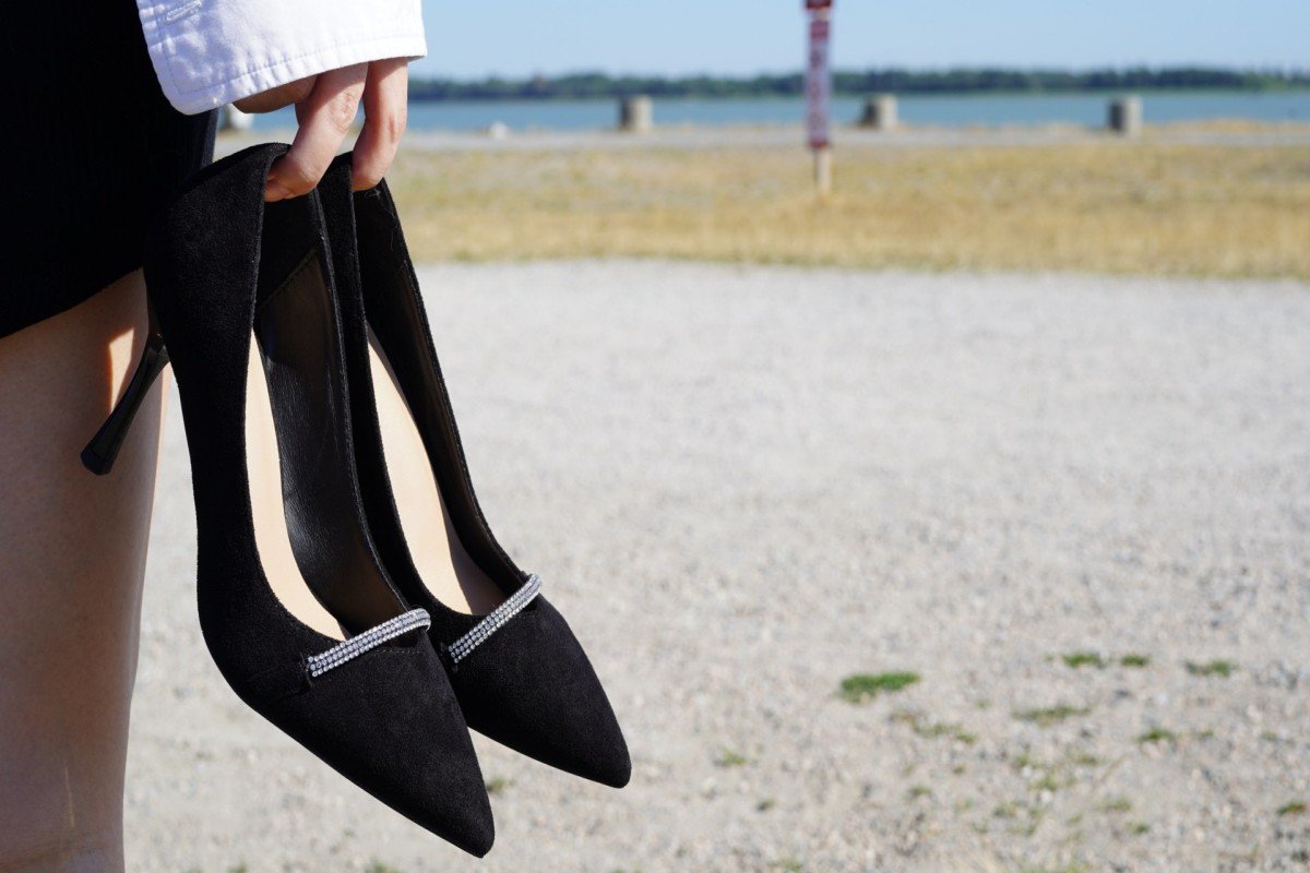 black suede dazzle heel