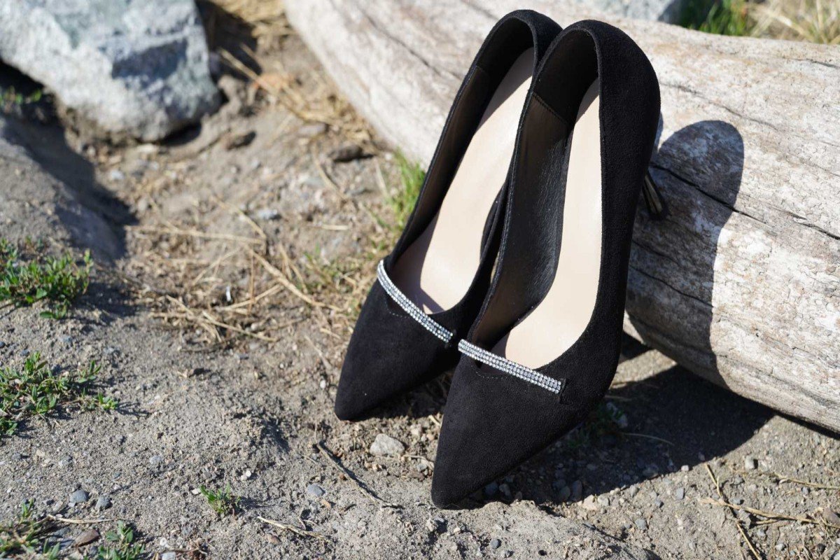 black suede dazzle heel