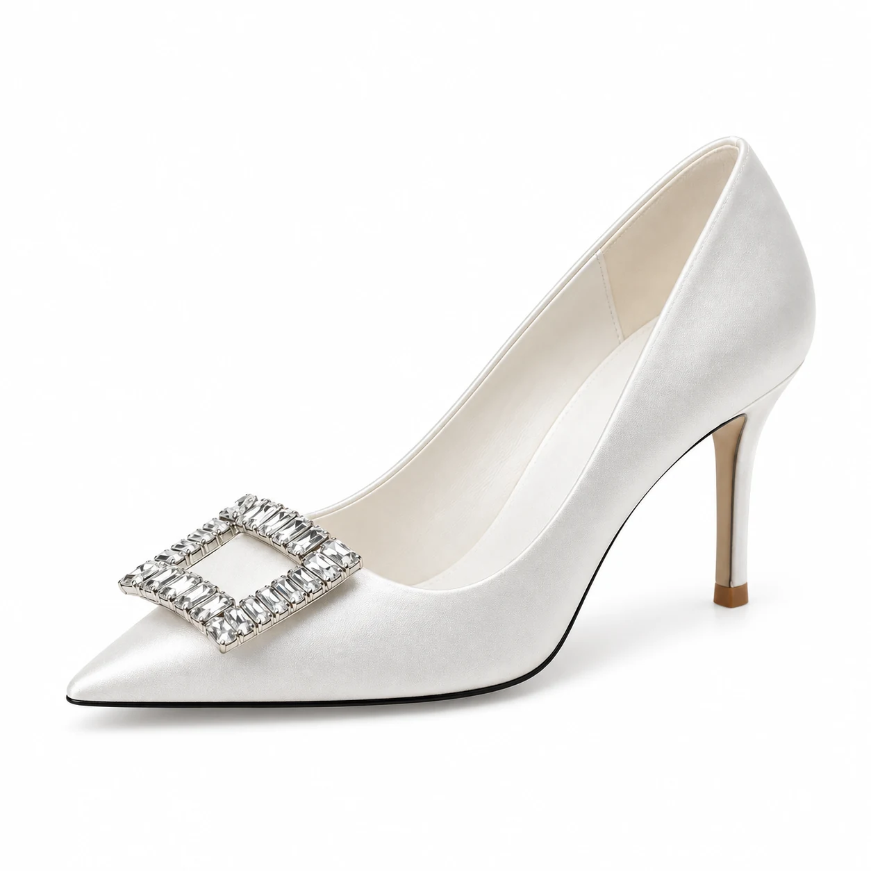 White Satin Rhinestone Heel