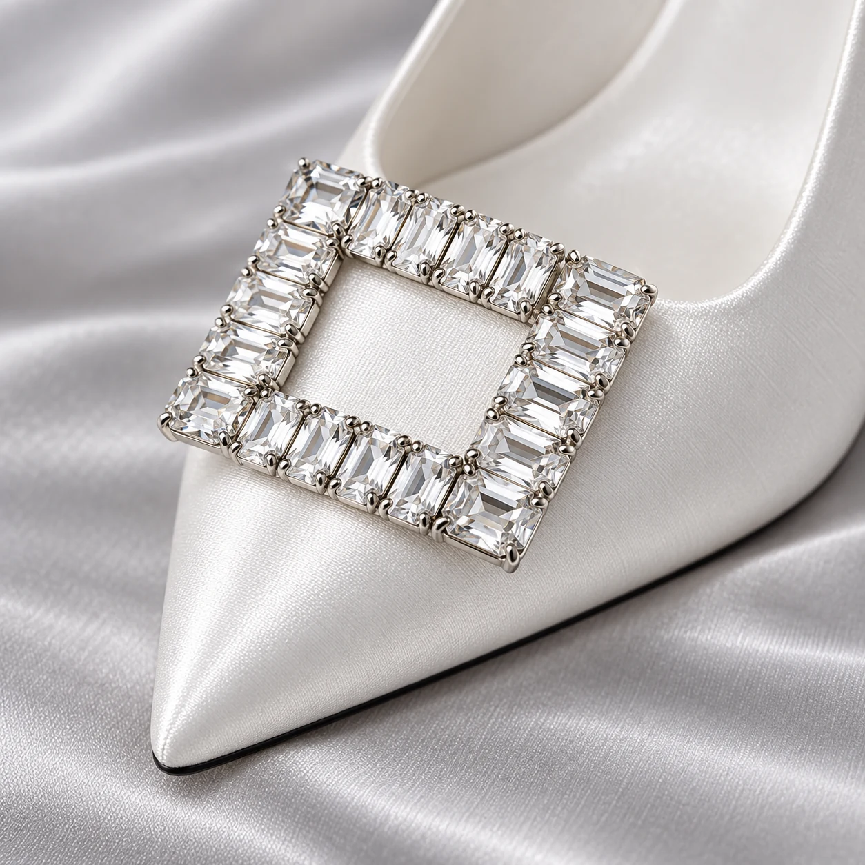 White Satin Rhinestone Heel - Image 2