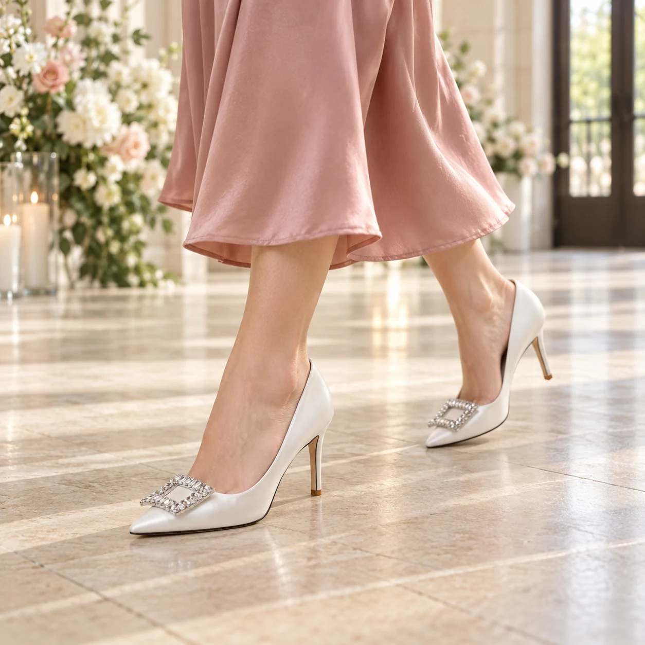 White Satin Rhinestone Heel - Image 4
