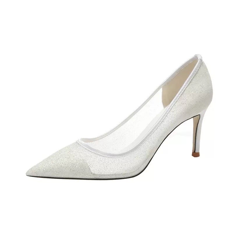 SIze 4 heels|White Mesh Glitter Heel